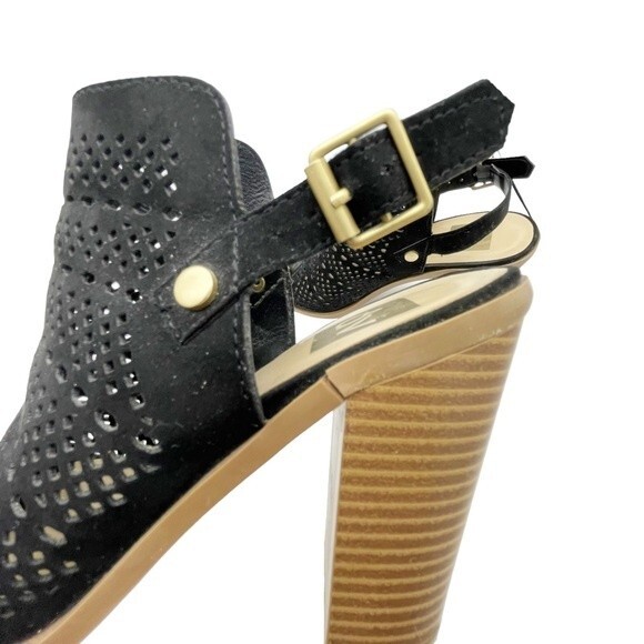 DV Dolce Vita Kassi Black Suede Slingback Peep Toe Block Heel Sandal Size 7 - Picture 11 of 16